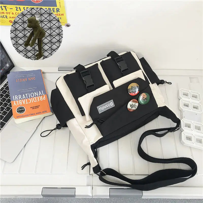 Japanese Simple Messenger Bag | Student Nylon Waterproof Canvas Handbag & Shoulder Crossbody Bag