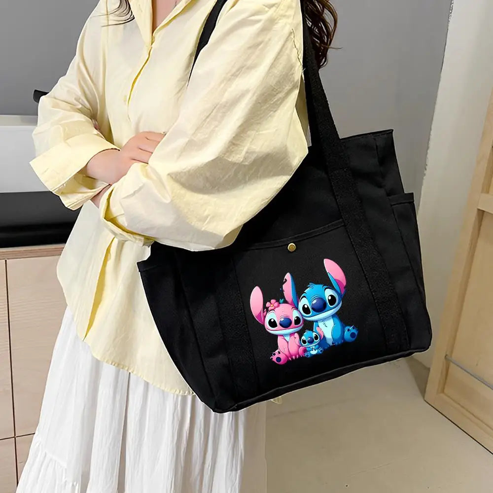 Lilo & Stitch Large Canvas Tote Bag | College Style Commuter & Student Shoulder Bag | Cartoon Shopping Handbag (Unisex) Luxegan