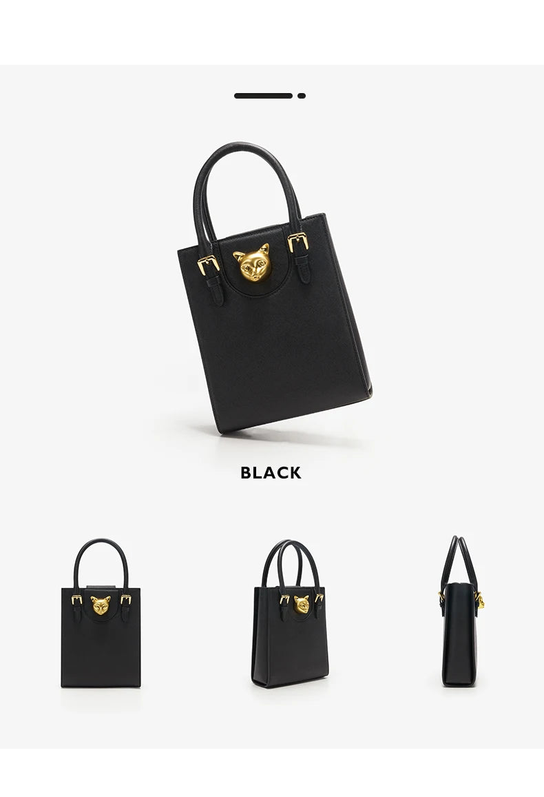 Hard Split Leather Cat Luxury Mini Bag | Designer Box Crossbody Luxegan