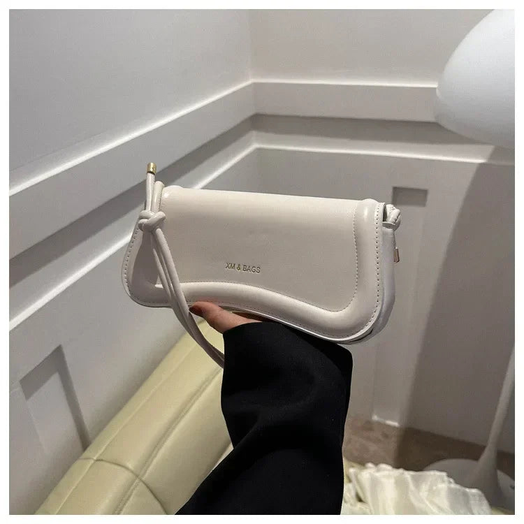 Fashion Ladies Small PU Leather Underarm Bag | Solid Color Top-Handle Purse | Women's Shoulder Crossbody Saddle Handbag Luxegan