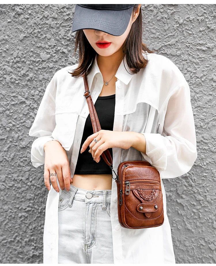 Vintage Designer Ruched Mini Crossbody Bag | Soft PU Leather Solid Shoulder Purse & Phone Handbag for Women & Girls Luxegan