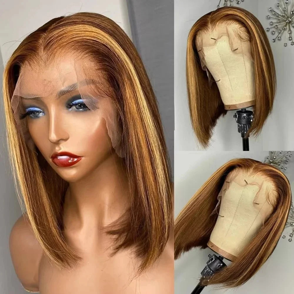  Ombre Honey Blonde & Red Wine Bob Wig | 13x4 HD Transparent Lace Front Human Hair Luxegan