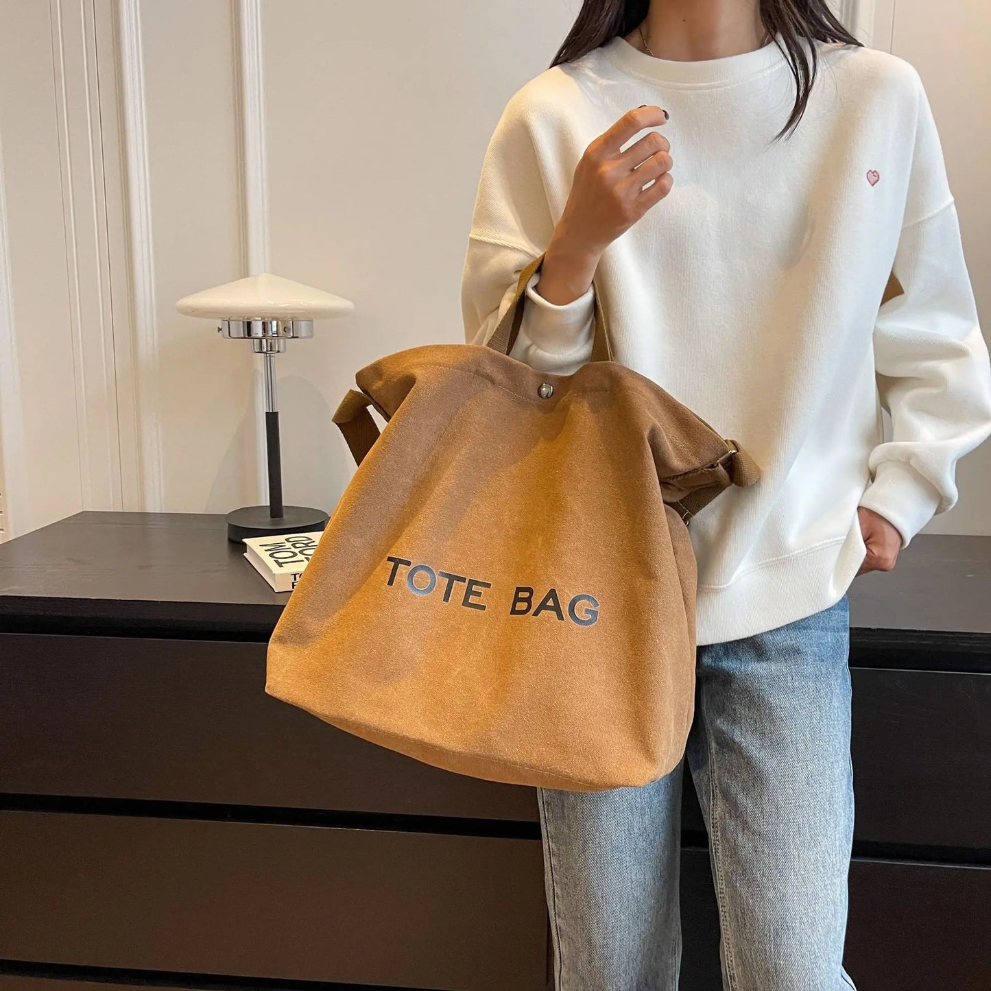 High-Quality Women’s Canvas Shoulder Bag | Large Capacity Cotton Cloth Shopping Tote | Durable Student Book Bag & Handbag for Girls Luxegan