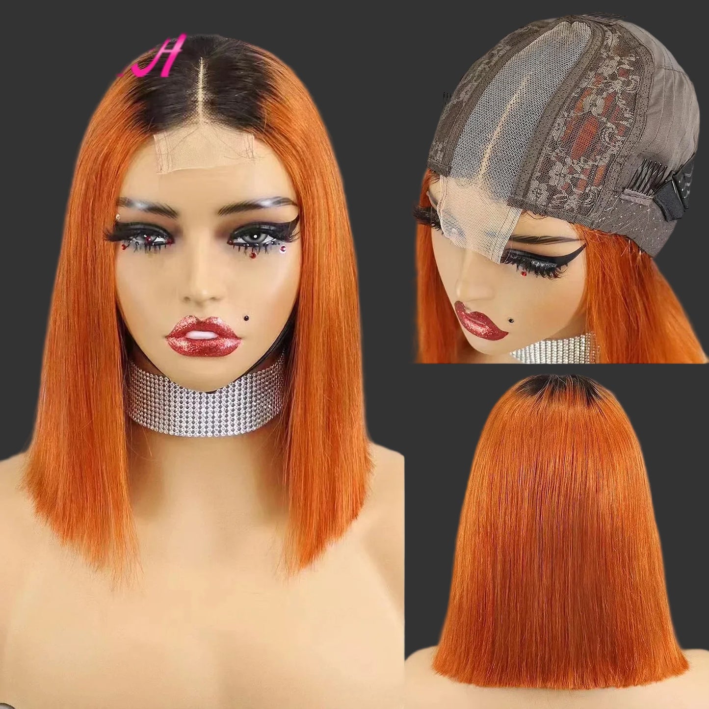 Super Double Drawn Bone Straight Short Bob Wig - 100% Burmese Remy Human Hair Glueless Wig - Transparent Swiss Lace Closure Pre-Plucked Straight Bob Wig for Women (4-16 Inch) Luxegan