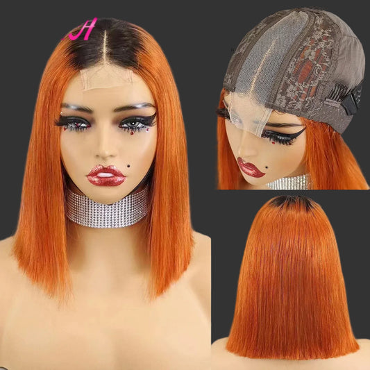 Super Double Drawn Bone Straight Short Bob Wig - 100% Burmese Remy Human Hair Glueless Wig - Transparent Swiss Lace Closure Pre-Plucked Straight Bob Wig for Women (4-16 Inch) Luxegan
