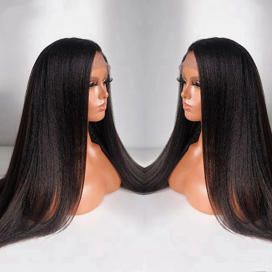 250% Density Light Yaki Straight 13x6 HD Lace Frontal Human Hair Wig Luxegan