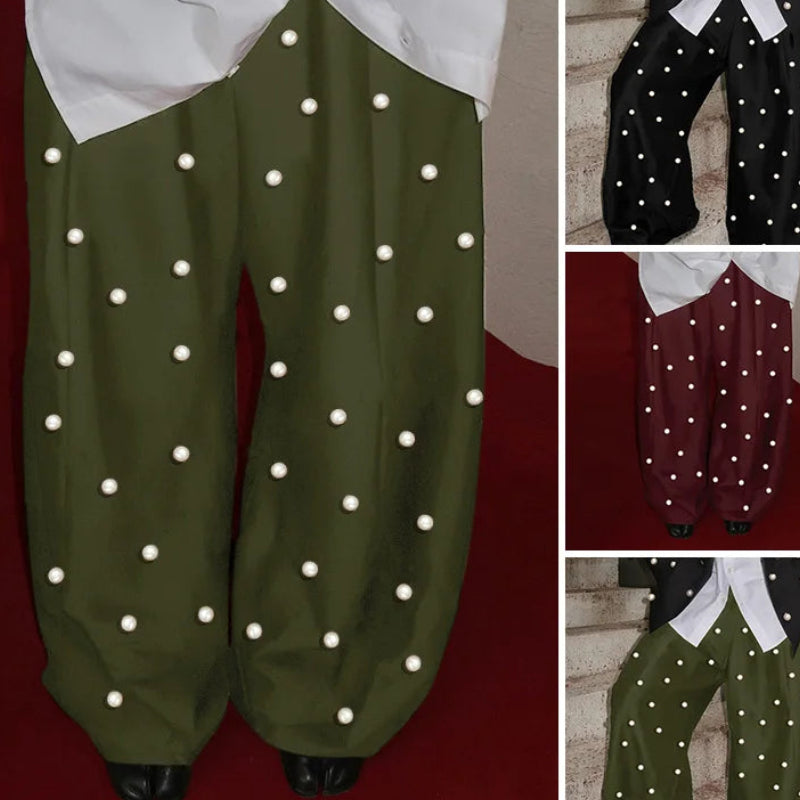 Pearl Decoration Design Trousers | Sophisticated Straight Leg Silhouette | Elegant "Ankle-Length" Party Show