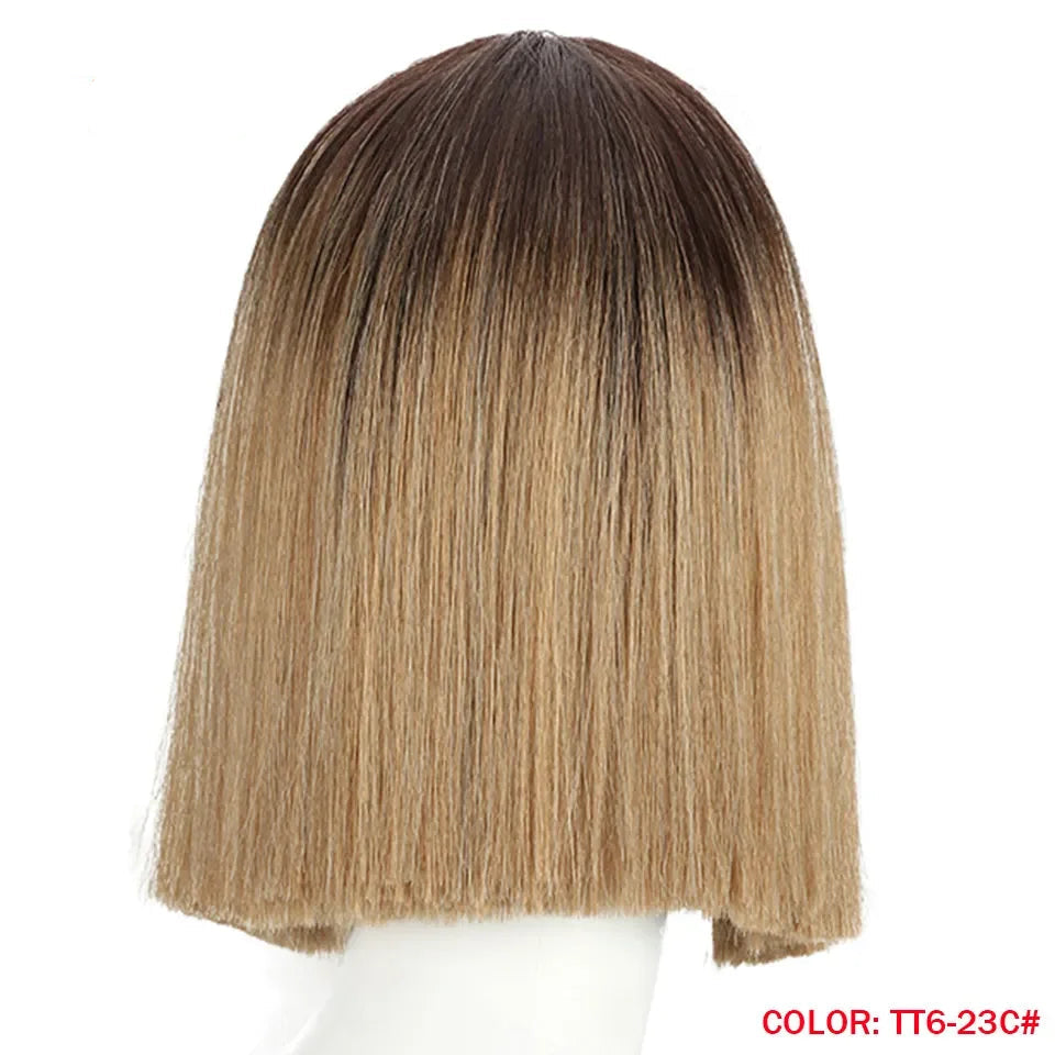 10 Inch Ombre Brown Straight Short Bob Wig | Synthetic Lace Front Wigs for Women (Heat Resistant Fiber, Cosplay & Daily Use) Luxegan