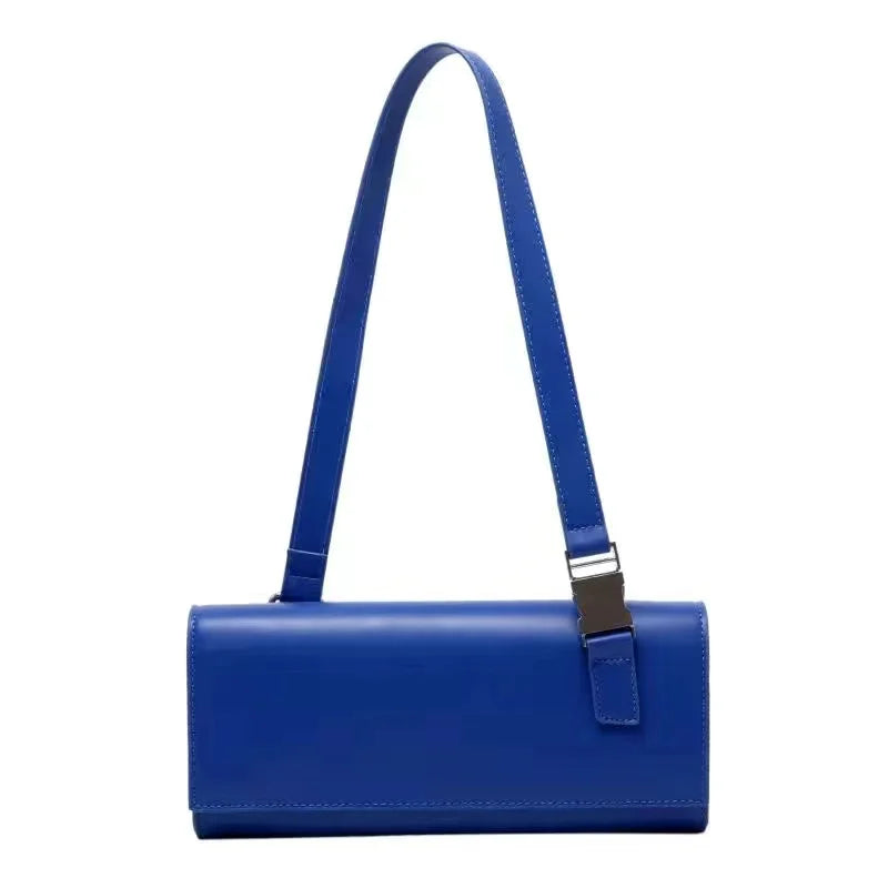 High Quality Klein Blue PU Leather Shoulder Bag for Women | Fashion Rectangle Underarm Purse (Ladies' Solid Handbag with Chains) Luxegan