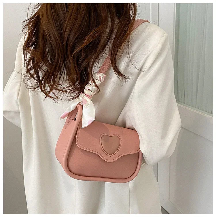 Cute Love Heart Shoulder Bag | Small Square Crossbody with Scarf Luxegan