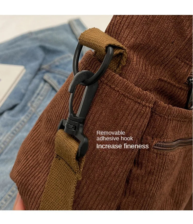 Female Large Capacity Corduroy Tote Bag | New Korean Style Fashion Women's Shoulder Crossbody Bag (Worker Commuter Handlebag)