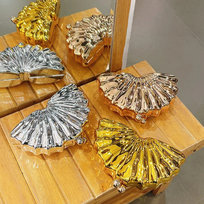 Acrylic Shell Shape Clutch | Sophisticated "Minaudiere" Silhouette | Elegant Designer Evening Party Purse | "Dignified" High-Performance Microfiber Leather Essential for Radiant Versatile Styling Luxegan