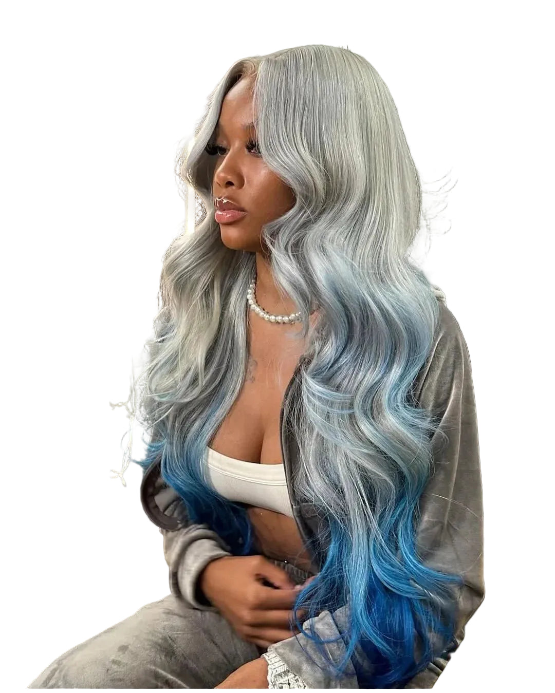 Gradient Gray-Blue Ombre Lace Front Wig | 613 Colored Brazilian Human Hair Wig | 13x6 HD & 13x4 Transparent Swiss Lace Body Wave Frontal Wig for Women Luxegan