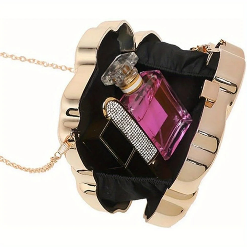 Rose Gold Acrylic Minaudiere with Lily of the Valley Charm | PVC Magnetic Messenger Bag Luxegan