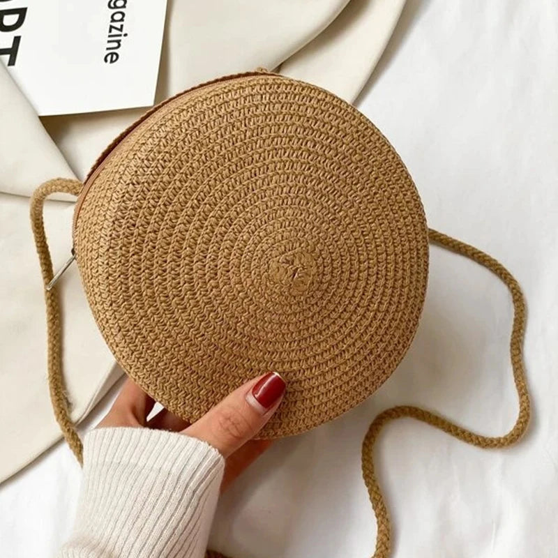 Round Straw Bag | Women's Woven Beach Crossbody Bag & Handmade Knitted Small Handbag Luxegan