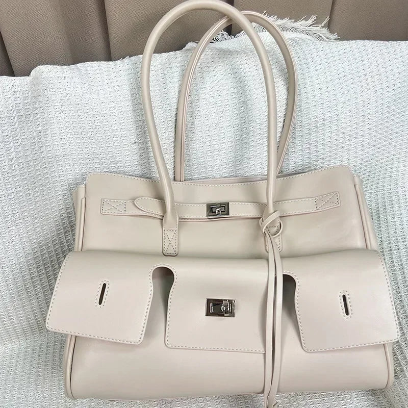 Luxury Wings Style Synthetic Leather Shoulder Bag,Large Capacity Commuting Women Tote Bag,Punk Buckle Simple Versatile Handbag