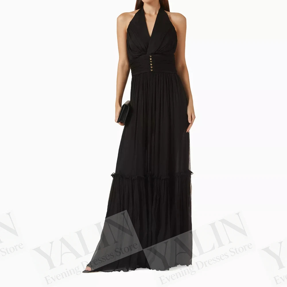 Sequined Ruched A-Line Prom Gown | V-Neck Sleeveless Floor-Length Evening Dress Luxegan