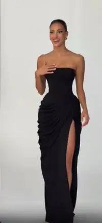Pleated Strapless Off-Shoulder Backless Maxi Gown | High Waist Split Sexy Solid Evening Party Dress Luxegan