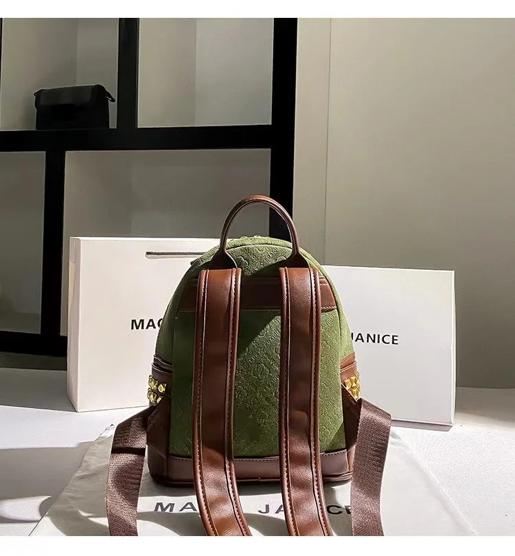 High-Quality Genuine Cowhide Leather Backpack | Autumn Floral Embossed Women’s Handbag & Lady’s Purse Luxegan