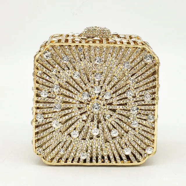 Crystal Women’s Evening Clutch | Wedding Bridal Rhinestone Minaudiere Box | Luxury Hollow-Out Diamond Party Handbag | Elegant Petite Gala Dinner & Banquet Purse Luxegan