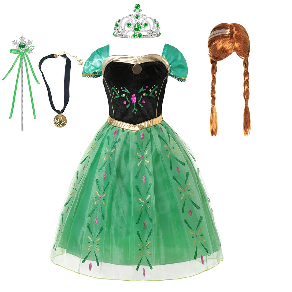 Girls' Full-Print Princess Birthday Party Gown | Fancy Shoulderless Carnival Costume for Kids | European Style Ankle-Length Summer A-Line Dress Luxegan