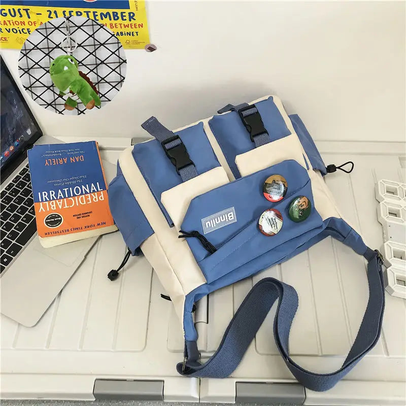 Japanese Simple Messenger Bag | Student Nylon Waterproof Canvas Handbag & Shoulder Crossbody Bag