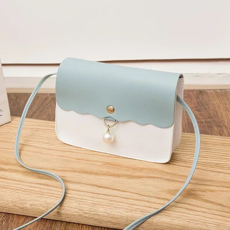 Fashion Simple PU Leather for Women | Solid Color Shoulder Messenger Bag & Lady Pendant Pearl Travel Small Handbag Luxegan