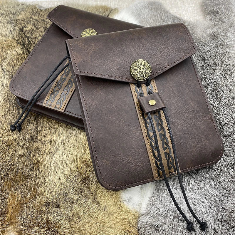 Bolso de cintura medieval Retro Punk, monedero portátil para hombres y mujeres, riñonera, hebilla de cuero estilo vikingo, bolso cuadrado, accesorios de disfraz