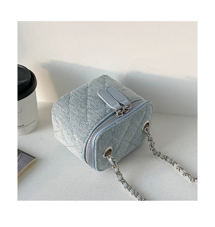 Mini Denim Crossbody Bags for Women | Lingge Chains Shoulder Bag & Fashion Brands Box Bag (Lipstick Coins Purses & Handbags) Luxegan