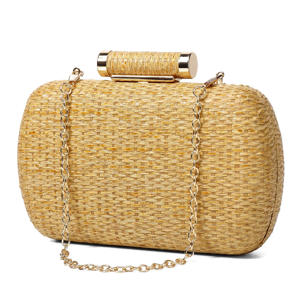Summer Crochet Vintage Dinner Bag | Hand-Woven Straw Weaving Clutch Bag & Chain Crossbody Bag Luxegan