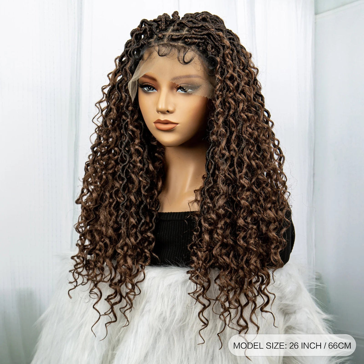 Faux Locs Braided Wigs Synthetic Dreadlock Braided Wigs With Curly Ends 26inch Lace Front Knotless Box Braids Wig with Baby Hair Luxegan
