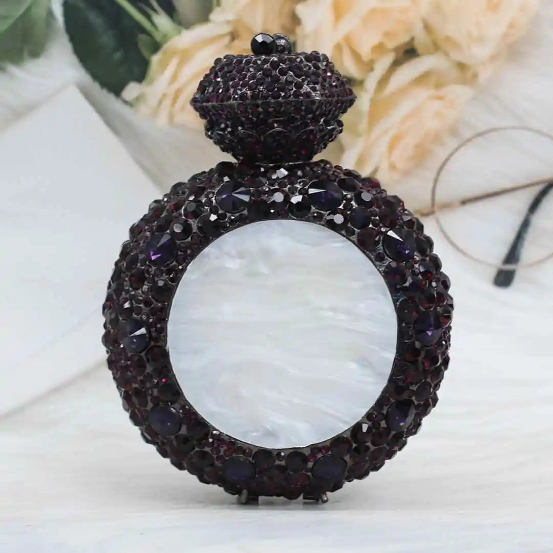New Design "Big Diamond Ring" Evening Bag | Luxury Bridal Wedding Rhinestone Clutch | Elegant Circular Gold & Silver Handbag | Glamorous Sequined Dress Purse (Model DR521) Luxegan