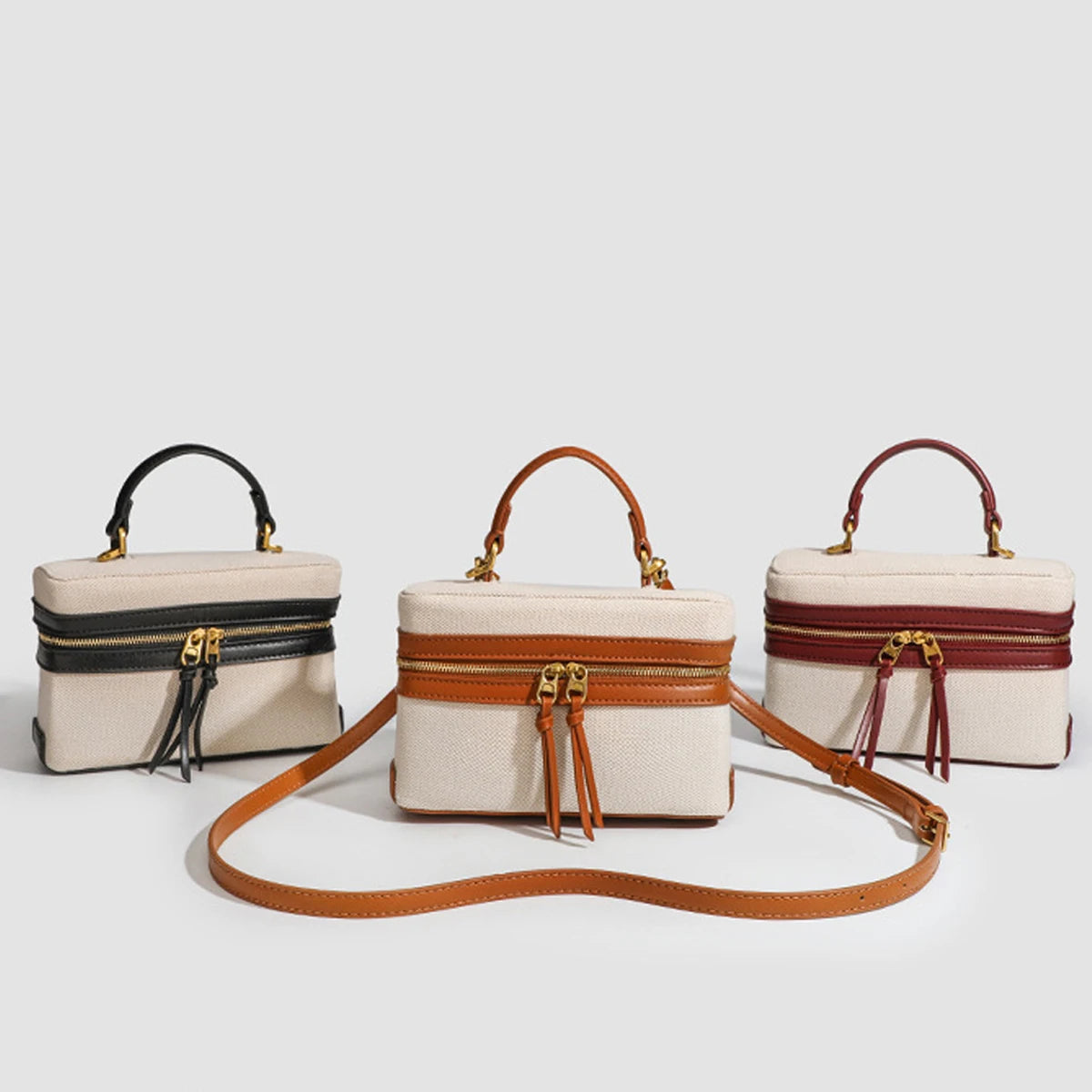 Women's Retro Canvas Spliced Lunch Box | Commuter Portable Shoulder Crossbody Small Square Bag Luxegan