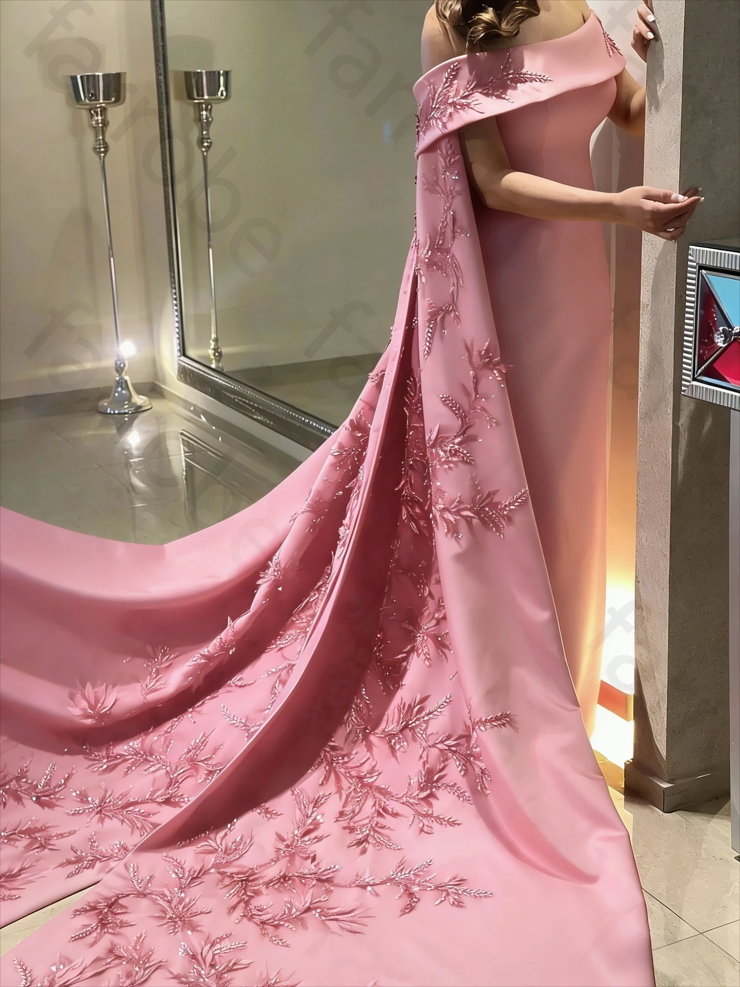 Elegant Beaded Applique Long Wrap Prom Gown | Ankle-Length Sheath Evening Party Dress | Premium Floral Chiffon A-Line Special Occasion Dress | Model 1 Sleeveless Cap Sleeve Gown with Zipper Back Luxegan