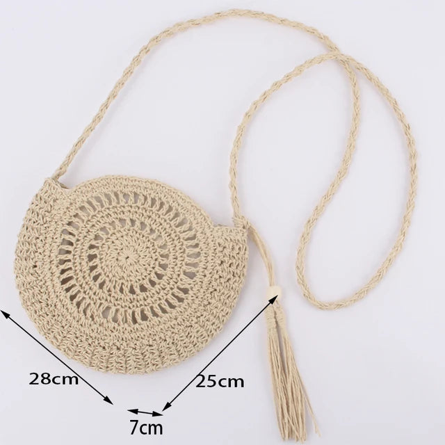 Round Soft Paper Rope Shoulder Bag | Tassel Summer Beach Handmade Crossbody Bag Luxegan