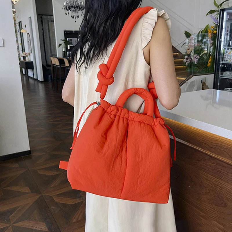 New Korean Fashion Fabric Shoulder Bag | Soft Dacron Crossbody Bag & Mini Underarm Tote Luxegan