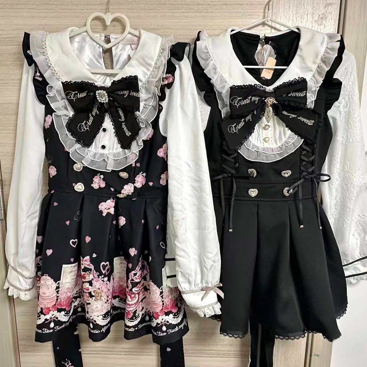 Gothic Vintage Y2K Japanese Style Dress Set | Elegant Lace Lolita Fashion Short Party Dress | Bow Tie Slim Fit Above Knee Mini Dress | Premium Tatting Regular Fit A-Line Luxegan
