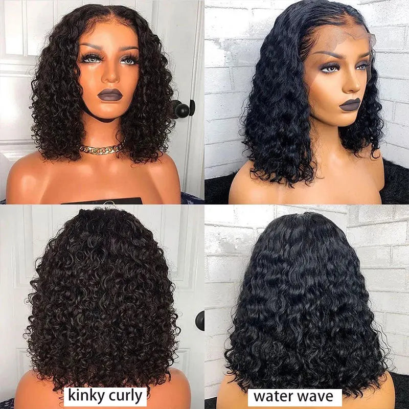 Water Wave Short Bob Lace Wig | 13x4 Transparent Lace Front & 4x4 Lace Closure Options | 150% & 180% Density Pre-Plucked Brazilian Remy Human Hair Kinky Curly Bob Wig for Women (4-16 Inch) Luxegan