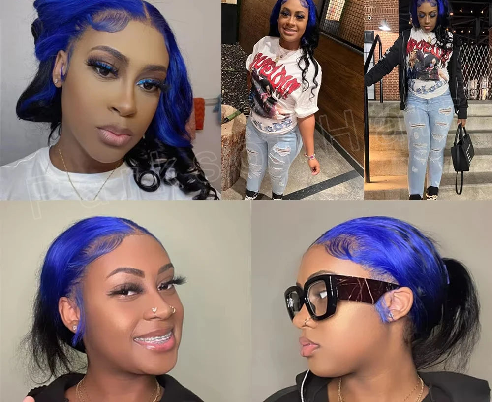 #4/613 Ombre Blonde Lace Front Wig | High-Impact Black with Blue Custom Tone Option | 13x4 HD Transparent Swiss Lace Frontal Body Wave Human Hair Wig for Women Luxegan