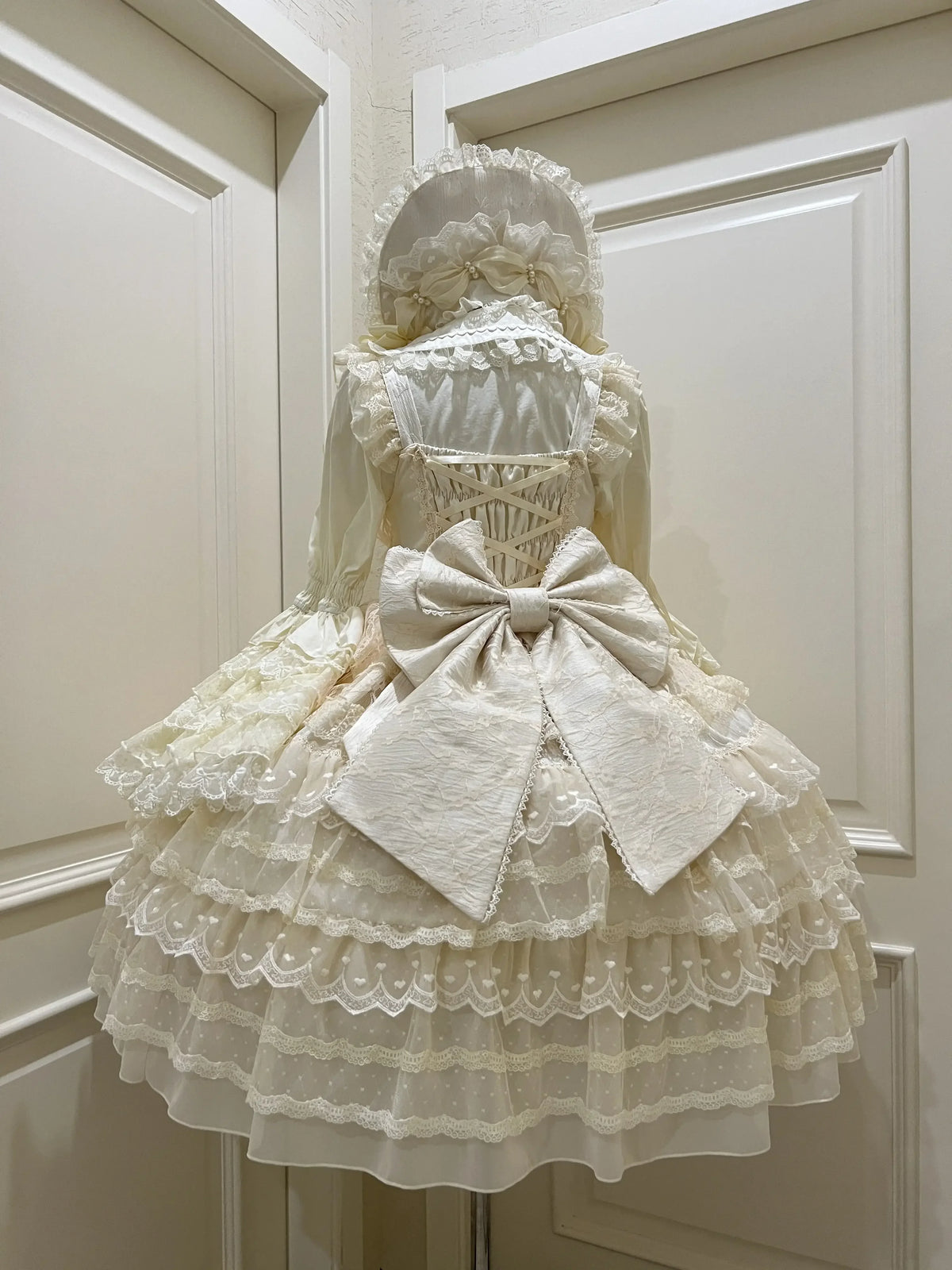 Sweet Lolita JSK Dress Set – Lace, Bow, Spaghetti Strap, Square Collar, A-Line