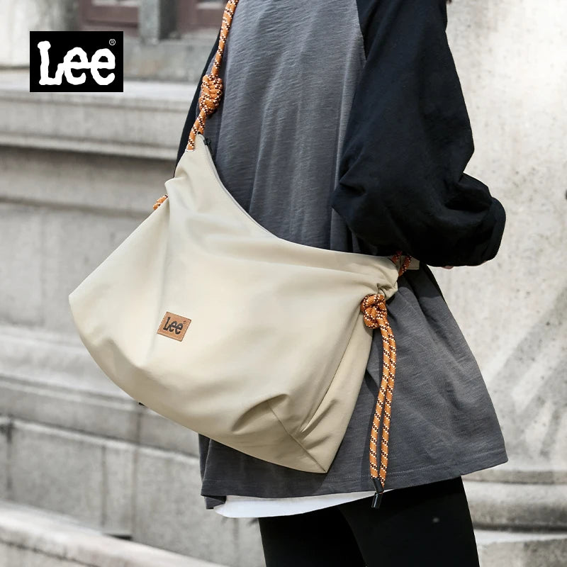 Unisex Denim Blue Soft Pillow Shoulder Bag | Large High-Capacity Utility Hobo | Simple Beige & - view 3