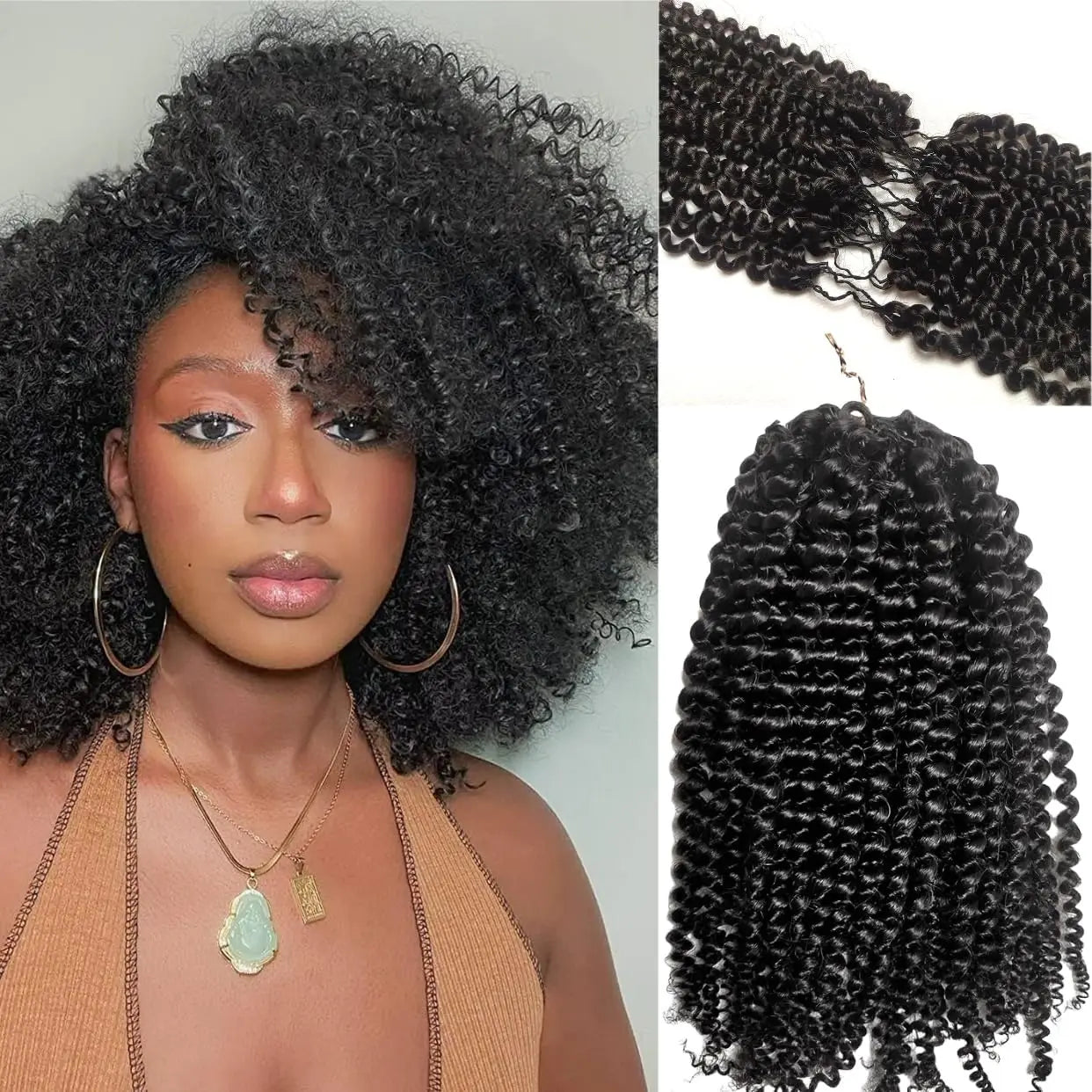 Feathered Kinky Curly Human Hair Crochet Extensions | Knotless Boho Braids | 10–24 Inches Luxegan