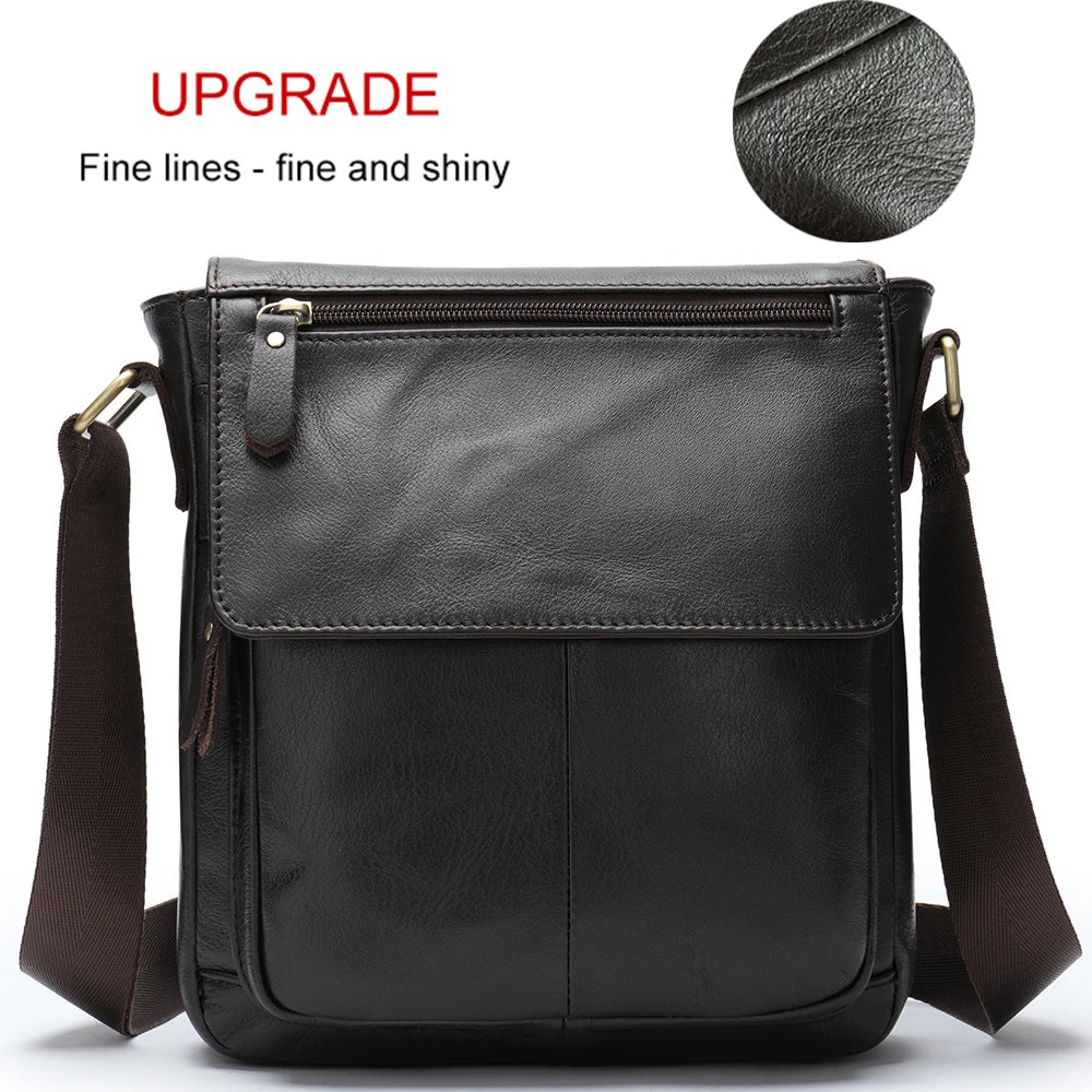Premium Genuine Leather Men's Messenger Bag | Versatile Male Crossbody Shoulder Bag | Fashionable Multi-Pocket Flap Handbag | High-Quality Cowhide Daily Commuter Bag with Key Holder Luxegan