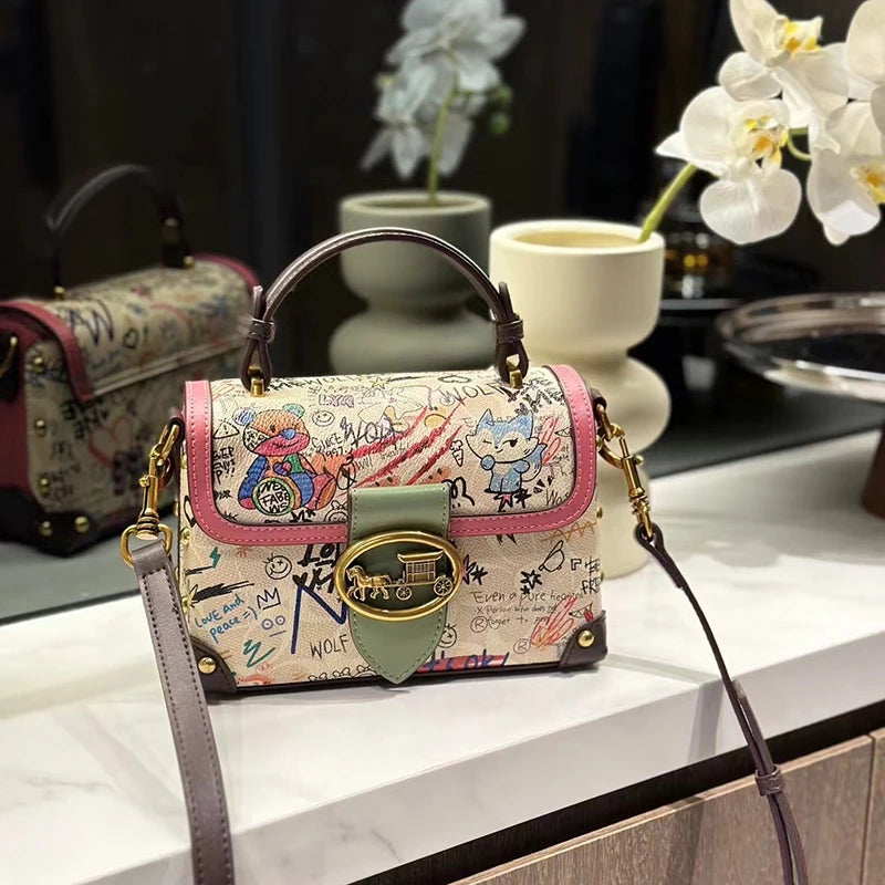 Brand Premium Graffiti Box Small Square Bag | Designer Autumn & Winter Satchel Handbag | Fashionable PVC Single Shoulder Crossbody Bag | Trendy Women’s Streetwear Purse (Model 8099) Luxegan