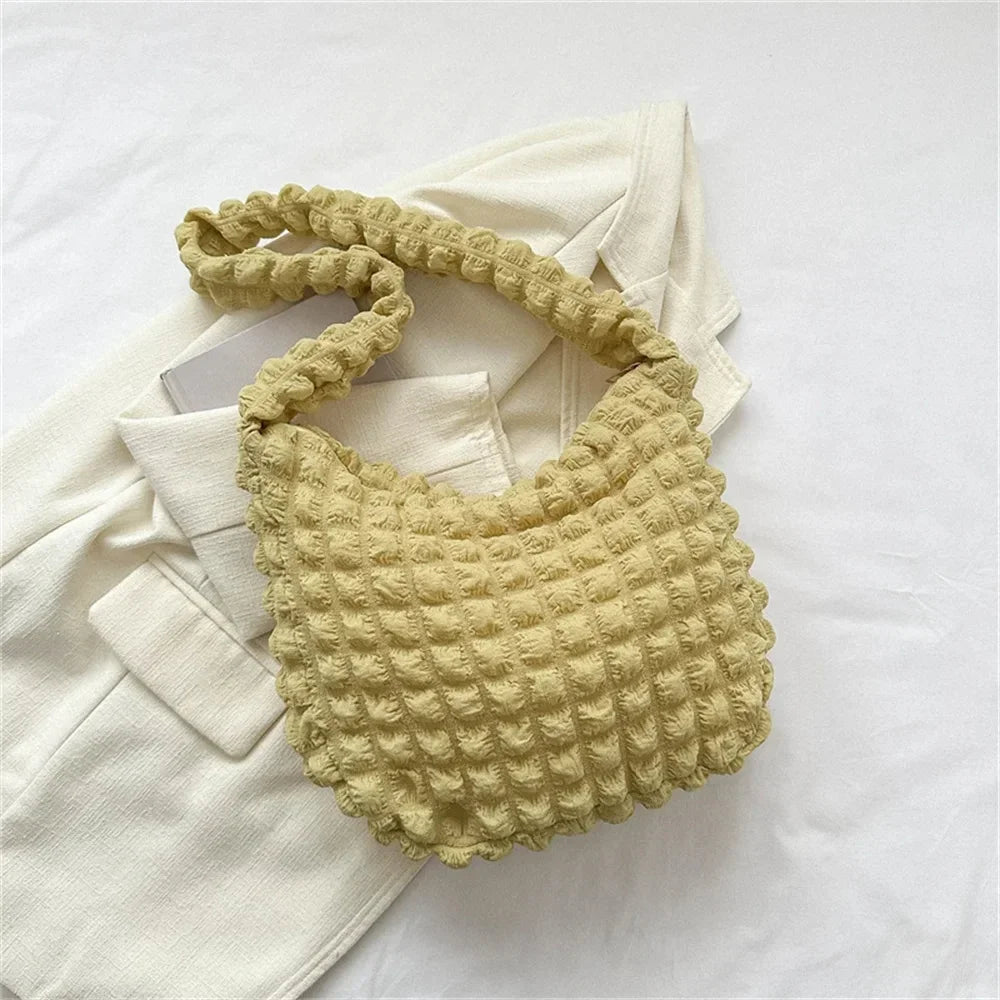 Crossbody Bag with Pleated Design | Embroidered Plaid Shoulder Bag & Simple Large Capacity Quilted Tote Bags for Women Luxegan