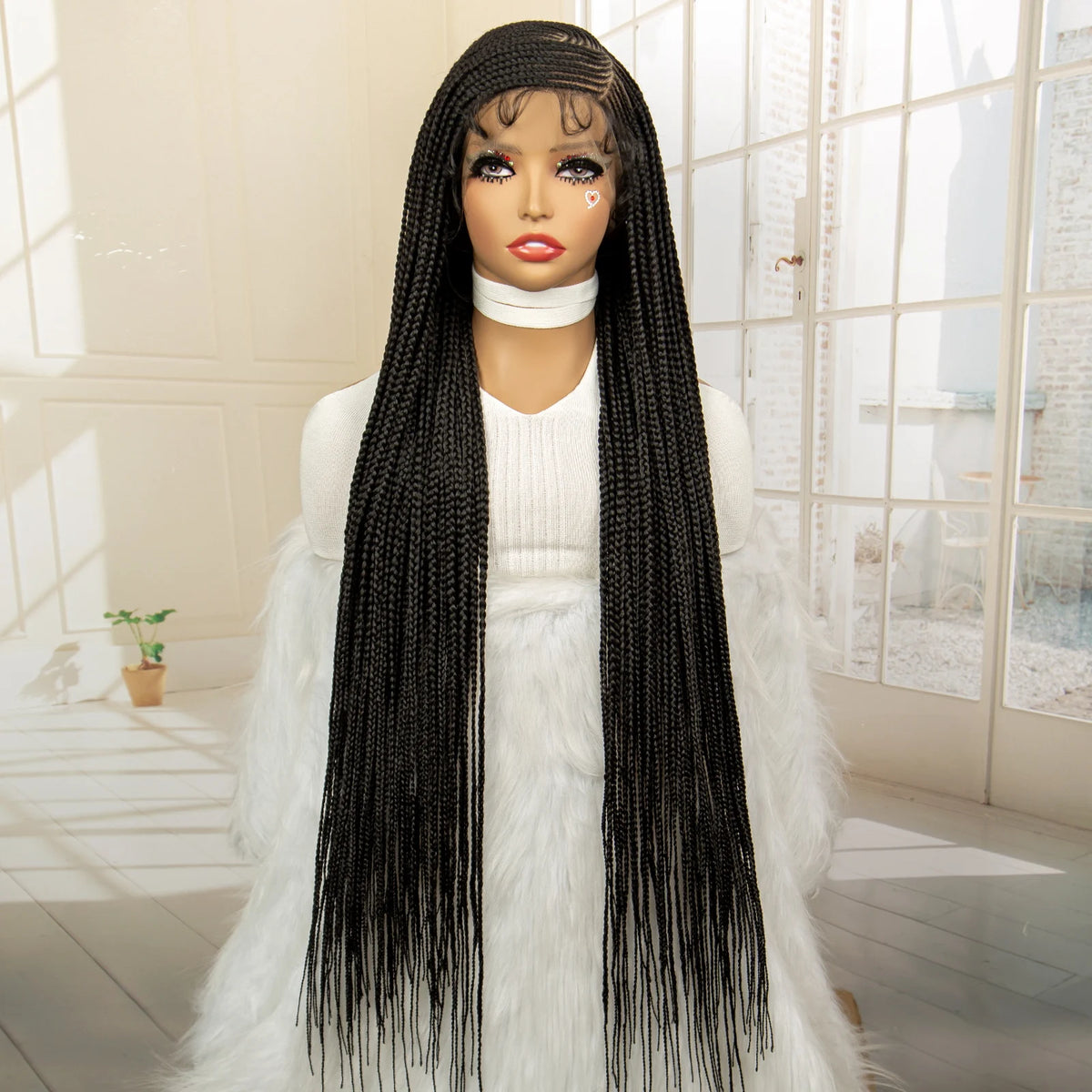 36 Inch Square Knotless Box Cornrow Wig | Full Lace Frontal