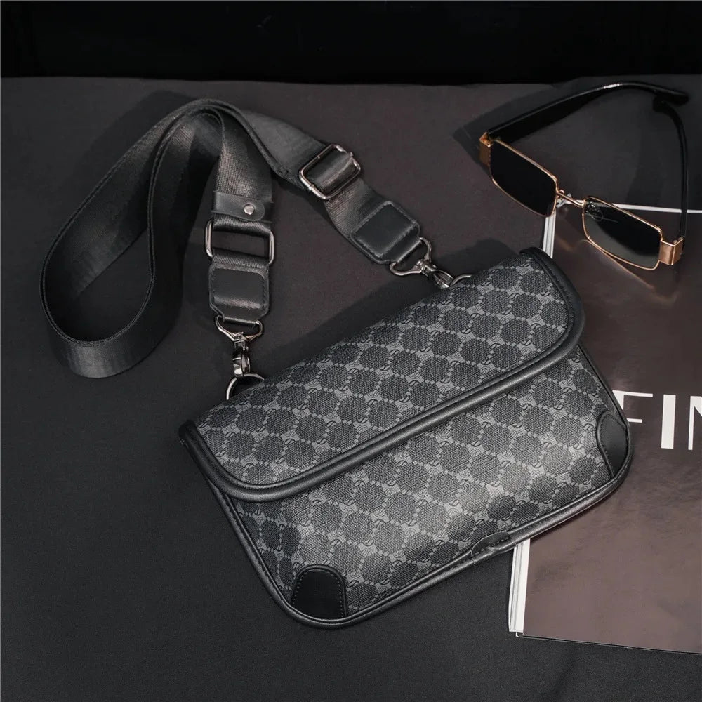 Premium Plaid Phone Waist Bag for Men | Fashion Unisex Crossbody Chest Pack | Luxury PU Leather Casual Messenger Bag | Small Male Sling Bag & Satchel Fanny Pack with Hasp Closure Luxegan