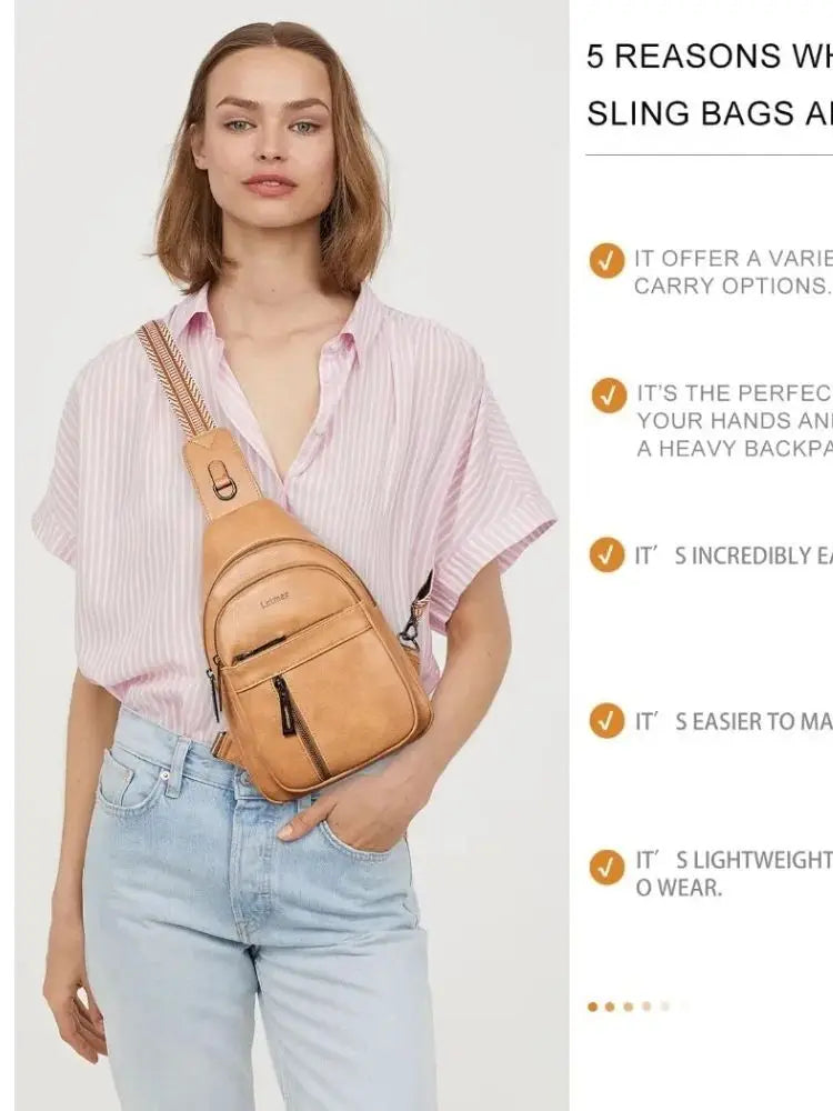 Sling Bag For Women Men Backpack Fanny Pack Crossbody Chest Travel Shoulder Belt Bags Purse Handbag PU Leather