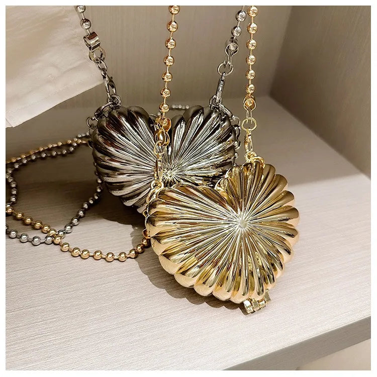 Mini Acrylic Shell Evening Bag | Designer Luxury Gold & Silver Handbag | Glamorous Wedding Party Purse | Fashionable Hard Case Chain Crossbody Shoulder Bag (Model 969288) Luxegan