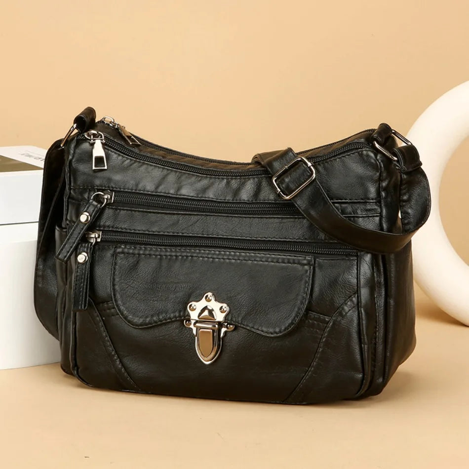 Retro Multi-Pocket PU Leather Handbags | Luxury Designer Shoulder Bag Luxegan